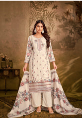 Ambarlyn Partywear Ivory Rayon Salwar Kameez Womens Embroidered Sequins with Back Printed